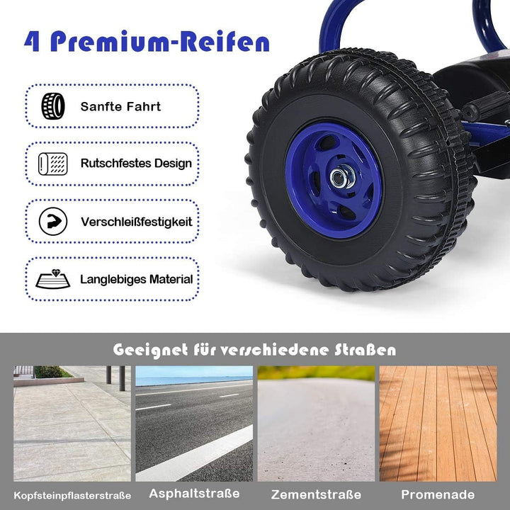 FANTASK Gokart ab 3 Jahren, Tretauto Tretfahrzeug mit verstellbarem Sitz und Handbremse, Go Cart bis