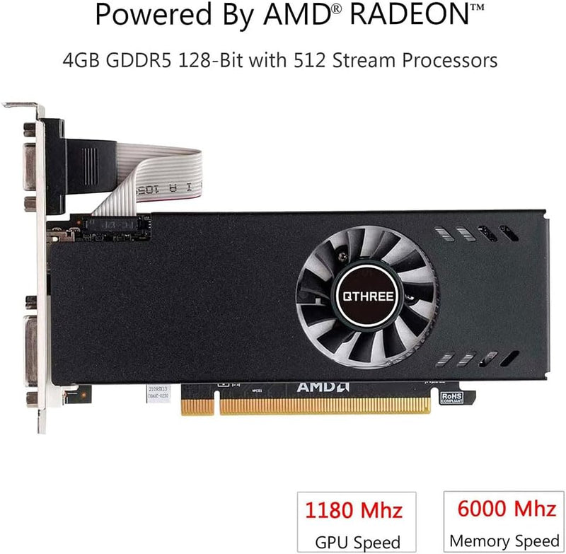 QTHREE Radeon RX 550 Low Profile Grafikkarte, 4GB GDDR5 128-bit, DVI-D, HDMI, VGA, PCI Express x8, D