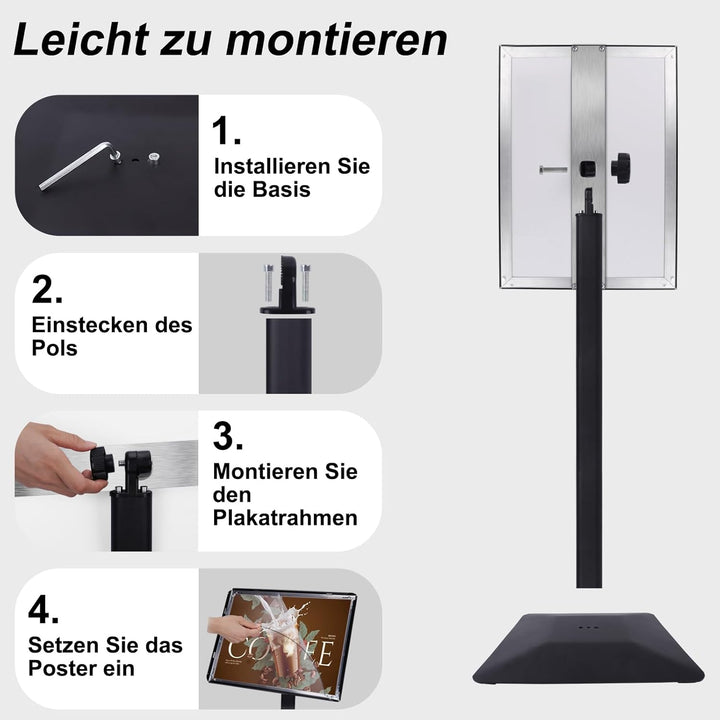 RayLove Infoständer DIN A3 für Plakate mit 297 * 420 mm. Stahl-Schildhalter,Schwarz PREMIUM Design I