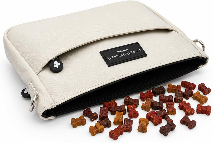 Hängebüdel (Beige) | Mit Magnetverschluss - Geteiltes Leckerlifach - viele Taschen für ausreichend S