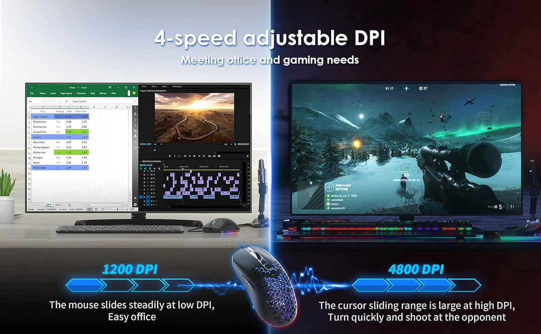 Gaming Maus 7200 DPI RGB Waben Design für PC Laptop C306, C306