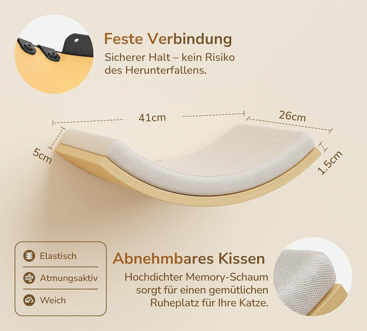Katzentreppe Wand, Katzen Kletterwand 3er-Set mit 2 Kletterstufen &amp; Gebogenen Plattformen, Wandmonti