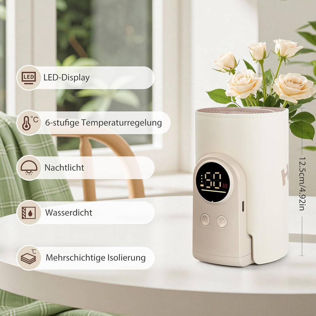Tragbarer Flaschenwärmer Baby, Flaschenwärmer Baby Unterwegs mit LCD-Display, USB-Aufladung, 6 Einst