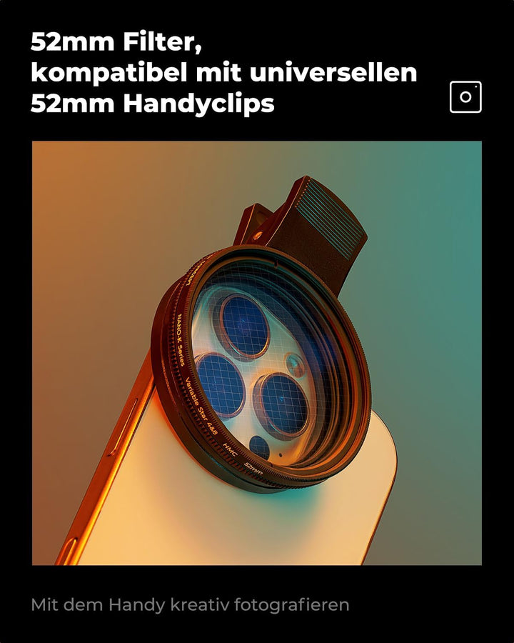 K&F CONCEPT Variabler 52mm Sternfilter 4 Punkte, 8 Punkte für Sternenlichteffekte (Nano-Klear), 52mm