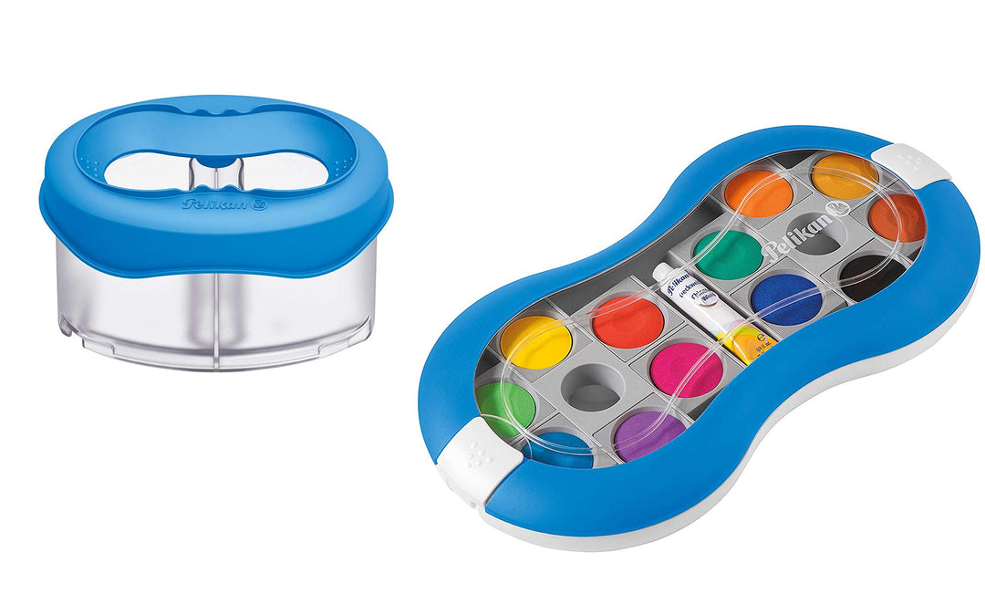 Pelikan Wasserbox Space für Deckfarbkasten/Wasserfarbkasten Space+ (blau, Deckfarbkasten 12 Farben)