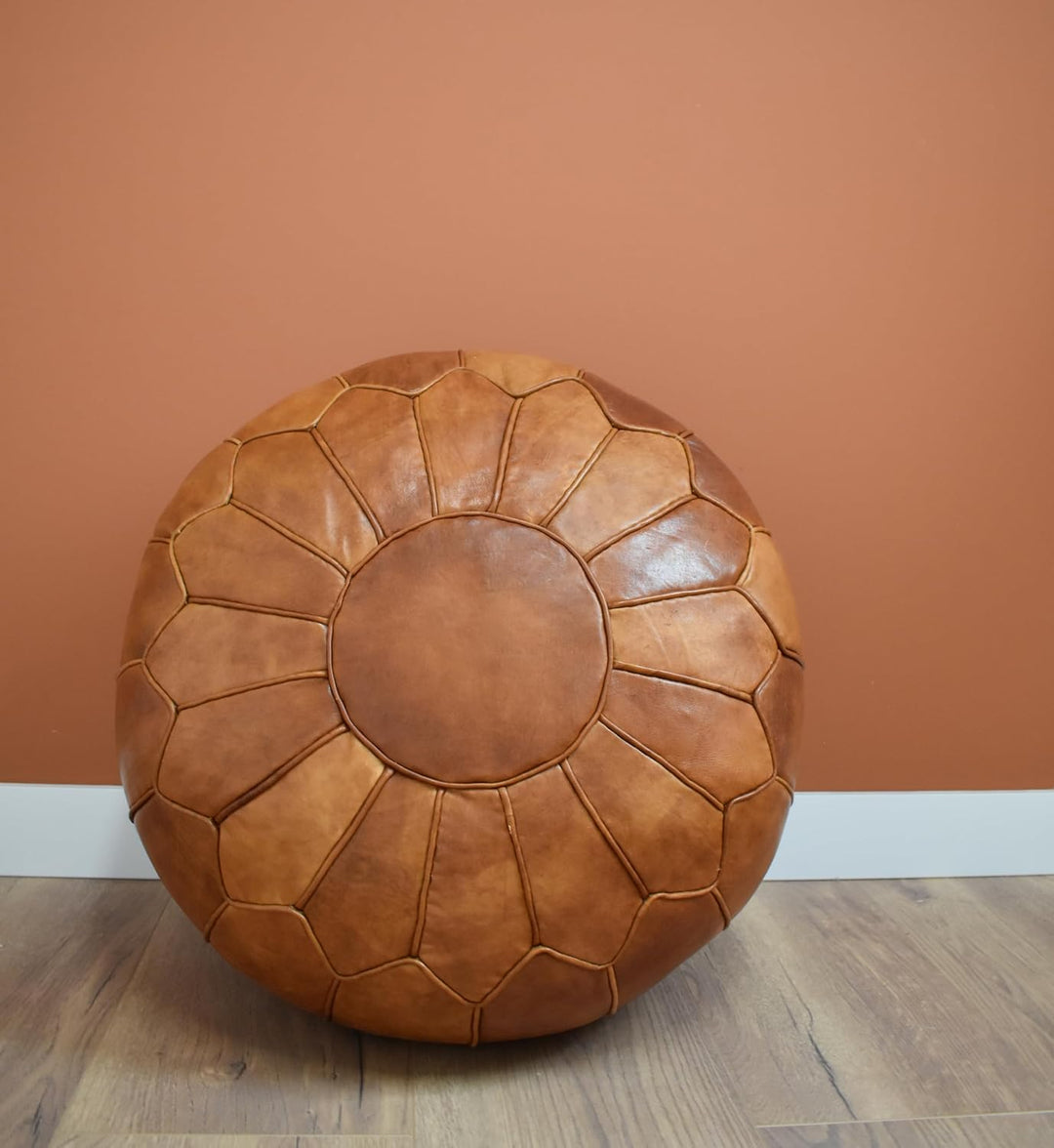 Poufs&Pillows Premium XL Echtleder Pouf - Handgefertigt - gefüllt geliefert - Ottoman Sitzsack Fussh
