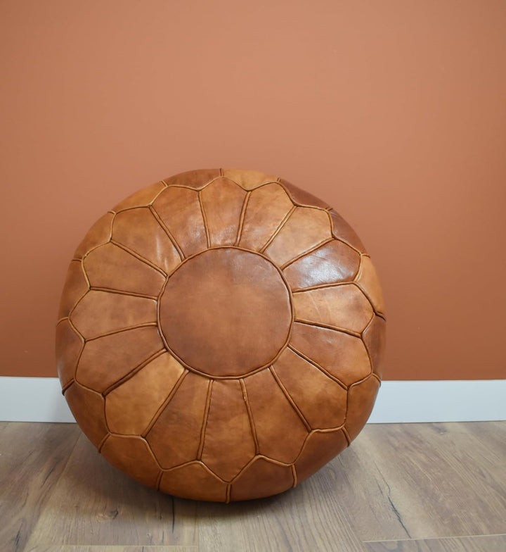 Poufs&Pillows Premium XL Echtleder Pouf - Handgefertigt - gefüllt geliefert - Ottoman Sitzsack Fussh