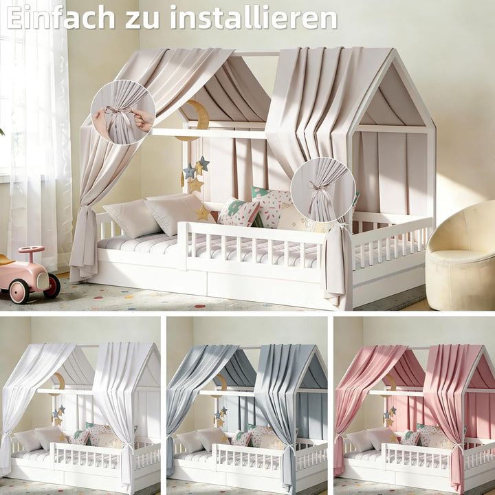 Hausbett Himmel in 5 Farben, 2er Set Betthimmel Hausbett aus weichem Baumwollstoff, Stoffhimmel für