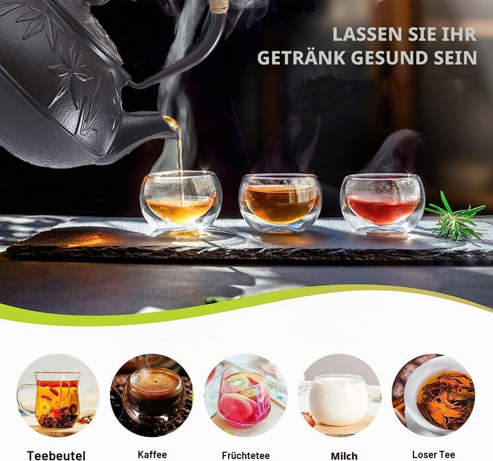 Webao Teekanne Gusseisen, 800ml Asiatische Teekanne Teekessel mit Edelstahl Sieb, Schwarz Ahornblätt