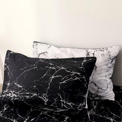 Luofanfei Bettwäsche Schwarz Weiss 135x200 4teilig Marmor Muster Modern Schwarze Microfaser Bettwäsc