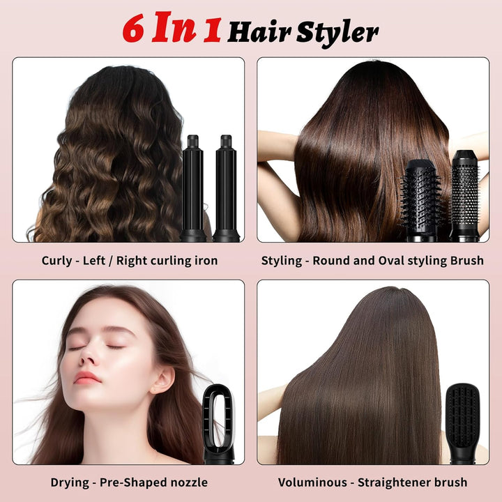 Warmluftbürste Rundbürstenföhn, 250℉-410℉ Föhnbürste, 6-in-1 Hairstyler Haartrockner Bürste Einem, H