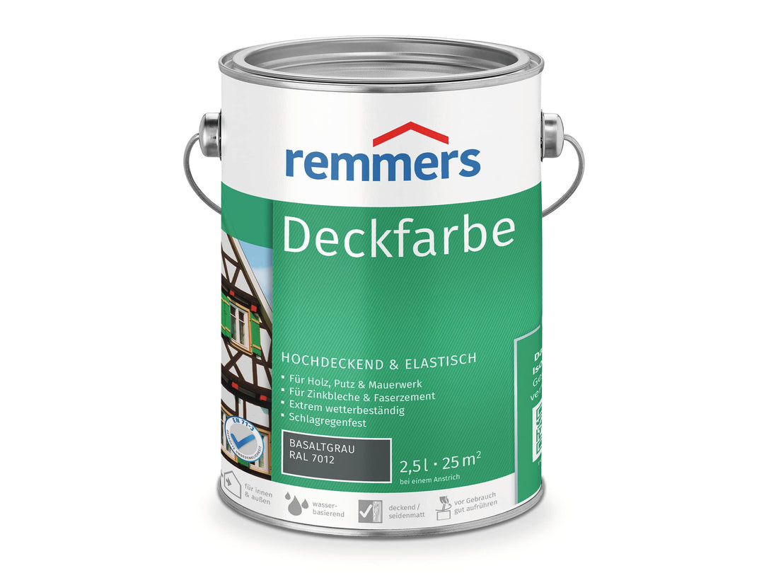 Remmers Deckfarbe basaltgrau (RAL 7012), 2,5 Liter, Deckfarbe für innen und aussen, Wetterschutzfarb