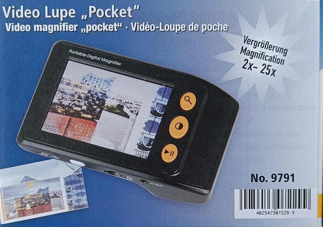 SAFE 9791 Leselupe Elektronisch"Pocket" - Bildschirm 9cm 2-25fach Vergrösserung Format 118 x 78 x 25