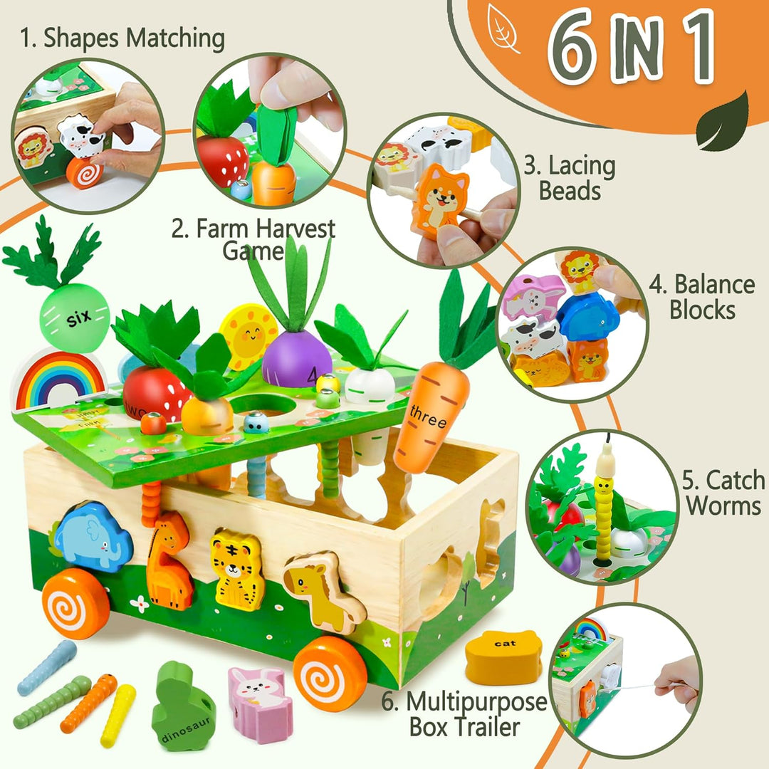 MutoToy® Montessori Spielzeug ab 1 Jahr, 6 in 1 Multifunktionale Holzspielzeug ab 1 2 3 Jahr Kinder,
