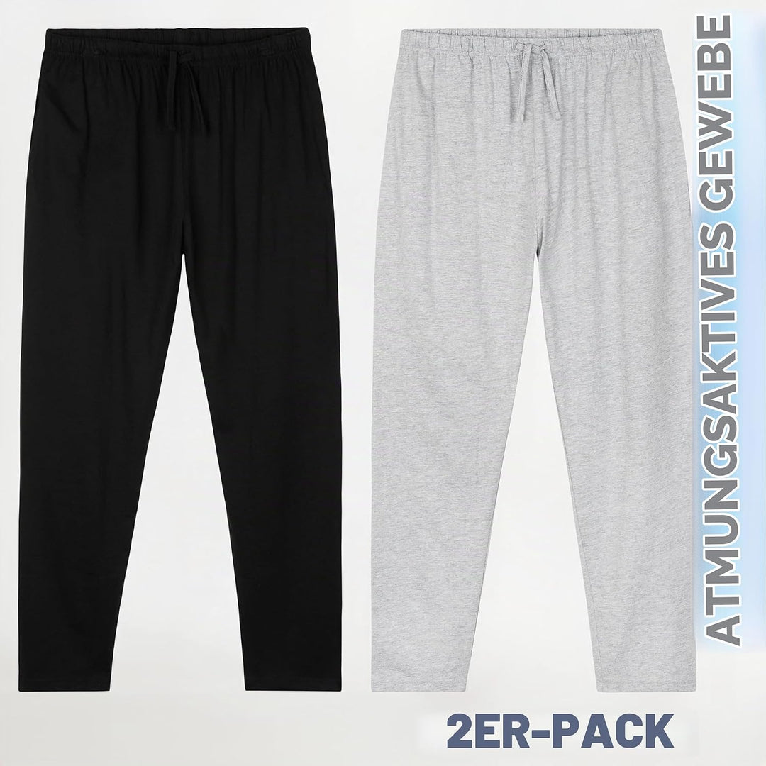 CityComfort Herren Schlafanzughose Lang mit Seitentaschen &amp; elastischem Bund, 2er Pack XXL Bund mit