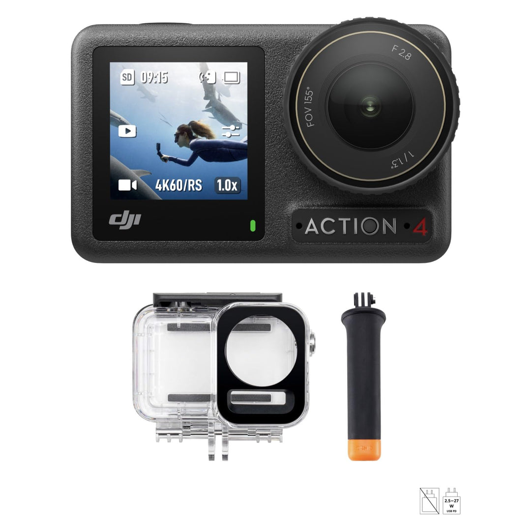 DJI Osmo Action 4 Tauch-Combo – Wasserdichte Action-Kamera, Unterwasser-Video, Schwimmfähiger Griff