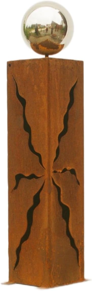 Gartendeko Rostsäulen 60cm mit Edelstahlkugel