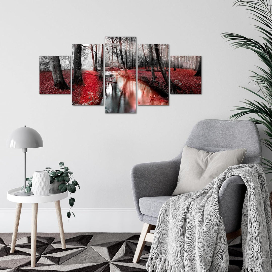 Runa Art Wandbilder Wald Landschaft 5 Teilig Bild auf Vlies Leinwand Deko Schlafzimmer Wohnzimmer Fl