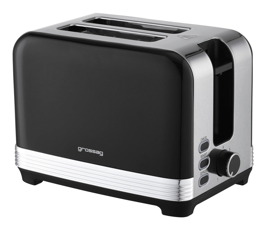grossag TA 28.07, 2-Scheiben Edelstahl-Toaster, schwarzes Retro Metallic-Design, stufenlose Bräunung