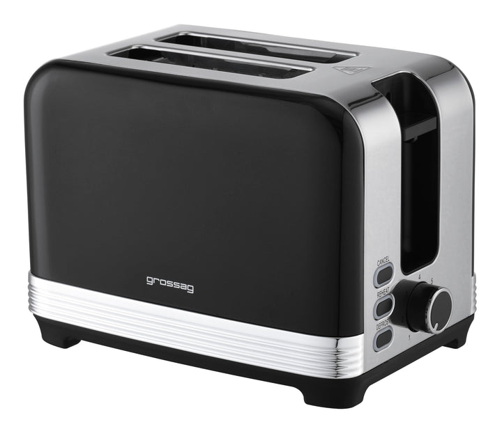 grossag TA 28.07, 2-Scheiben Edelstahl-Toaster, schwarzes Retro Metallic-Design, stufenlose Bräunung