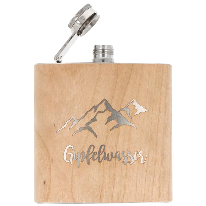 Spruchreif | Flachmann aus Edelstahl mit Gravur | Flachmann aus Holz | Geschenk für Wanderer und Ber
