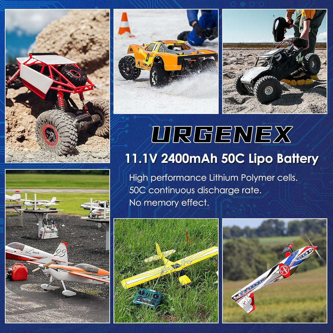 URGENEX 11.1V 2400mAh Lipo Battery 50C High Discharge Rate 3S RC Batteries with Deans T Plug Fit for