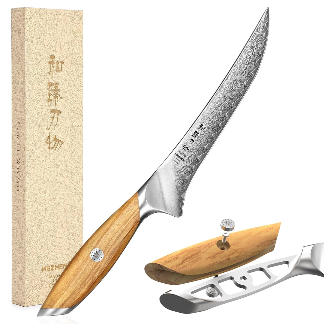 HEZHEN 73 Lagen Damaststahl Filetiermesser, Professionelles Fischmesser, Damast Ausbeinmesser, Full