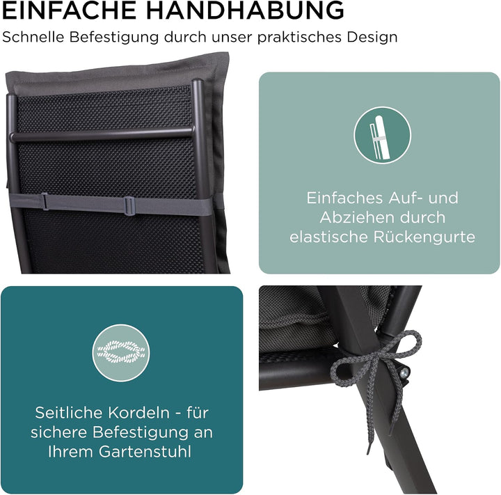 Gartenstuhlauflagen Hochlehner, 4er Set, Anthrazit | Extra Dicke Sitzauflagen, Made in EU, Polsterau