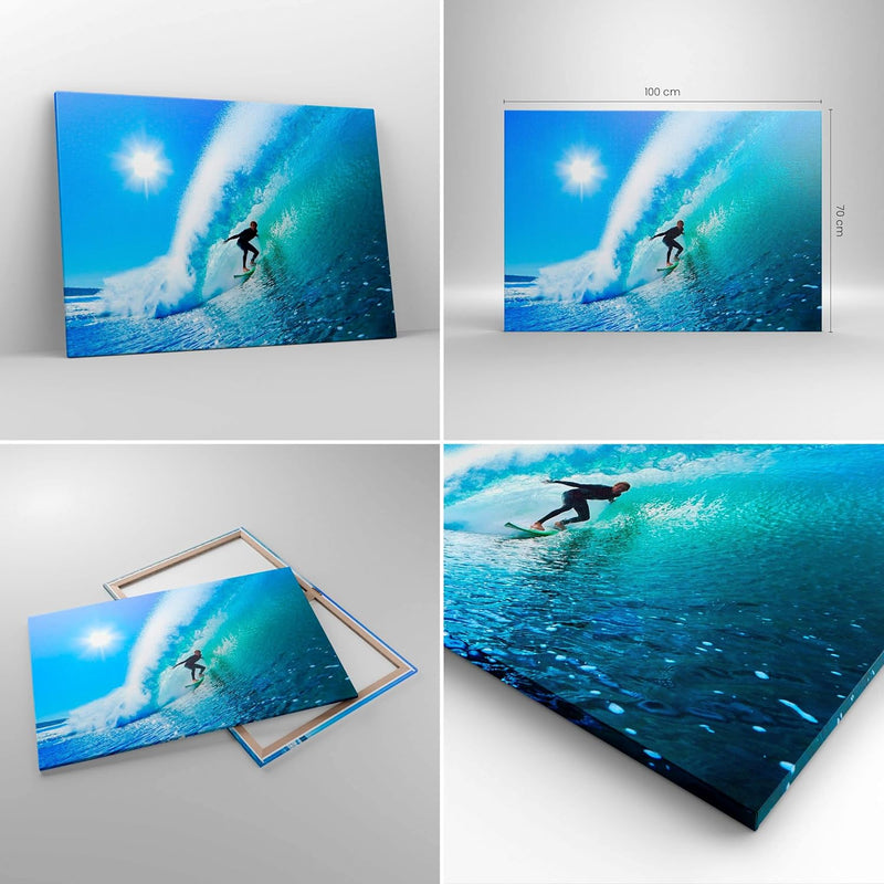 Bilder auf Leinwand 100x70cm Leinwandbild Windsurfing strand ozean spass Gross Wanddeko Bild Schlafz