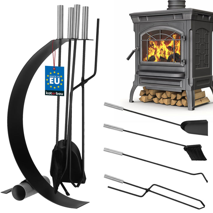 KOTARBAU® Kaminbesteck Schwarz Modern Ofenbesteck Stahl Kaminofen Zubehör Kamingarnitur Set Bürste S