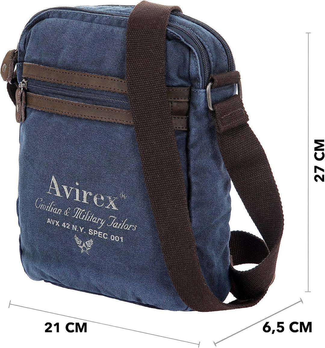 Avirex Umhängetasche aus Canvas und Rindsleder, antik, Umhängetasche für Herren im Militärstil, Koll