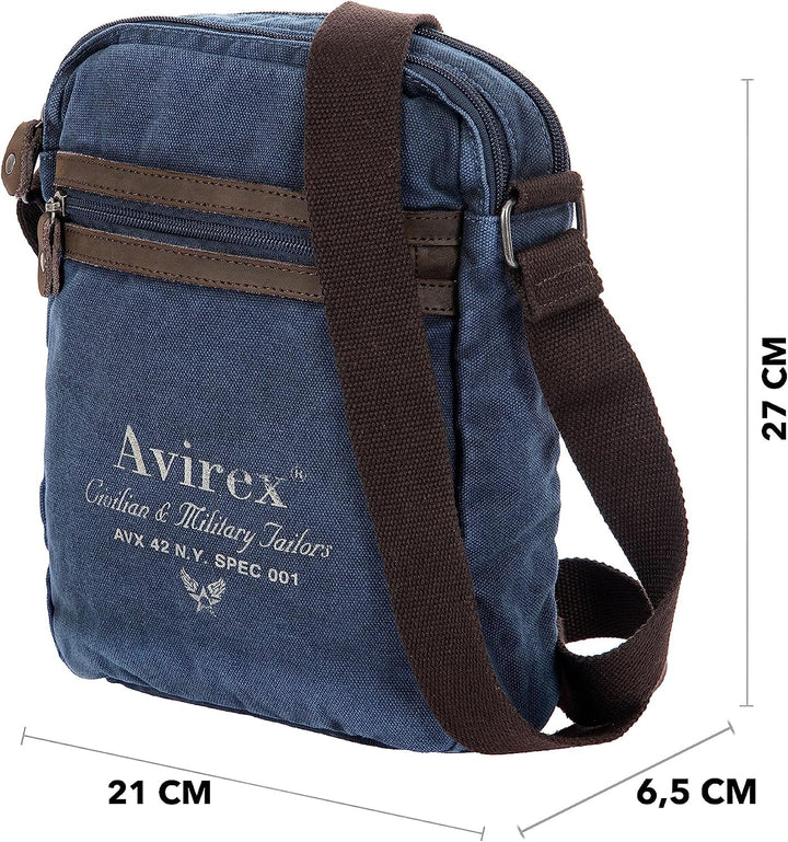 Avirex Umhängetasche aus Canvas und Rindsleder, antik, Umhängetasche für Herren im Militärstil, Koll