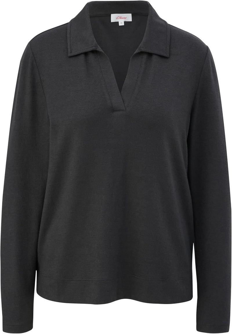 s.Oliver Damen Langarmshirt mit Polokragen 32 Grau, 32 Grau