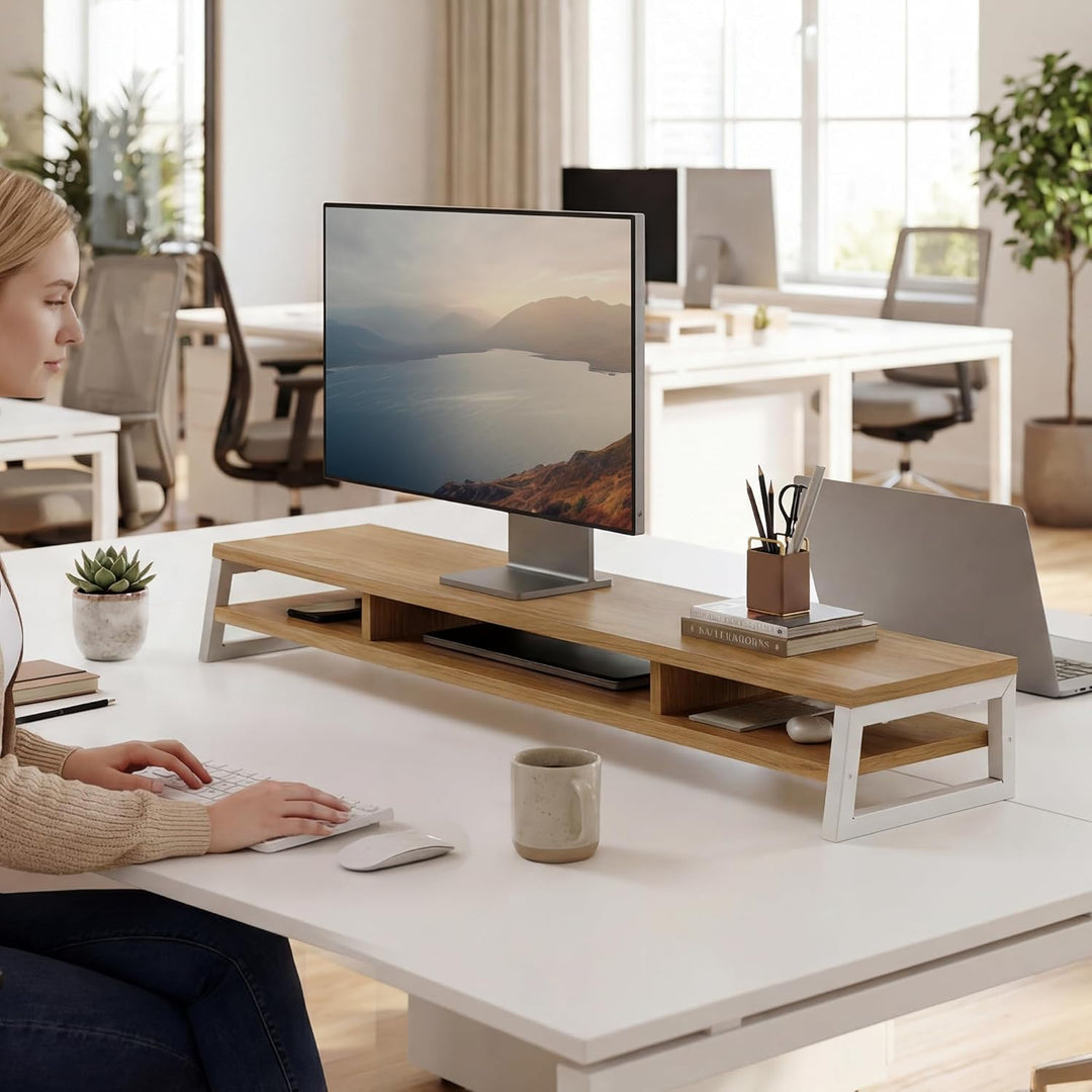 Fenge Dual Monitorständer Riser 108cm Grosse Computer Bildschirmständer für PC/Laptop/Fax/Drucker/TV