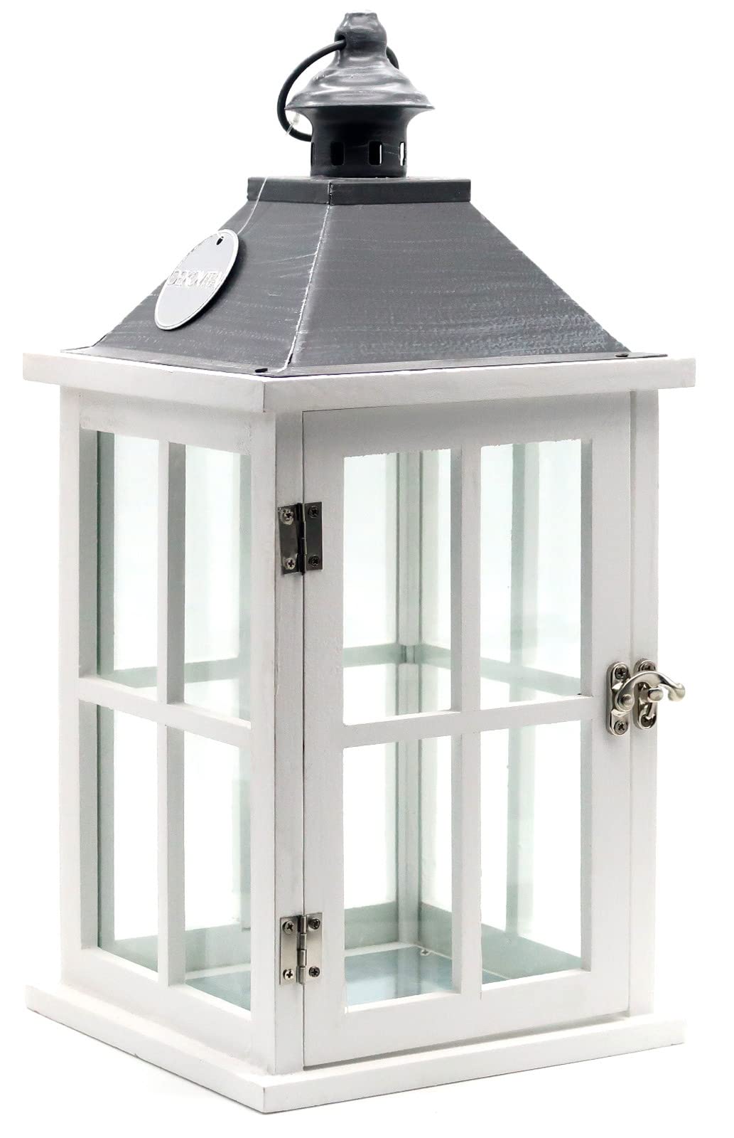 Dekovita 40 cm Holz-Laterne Weiss - Gartenlaterne mit Glas-Scheiben Henkel - Windlicht Deko-Laterne
