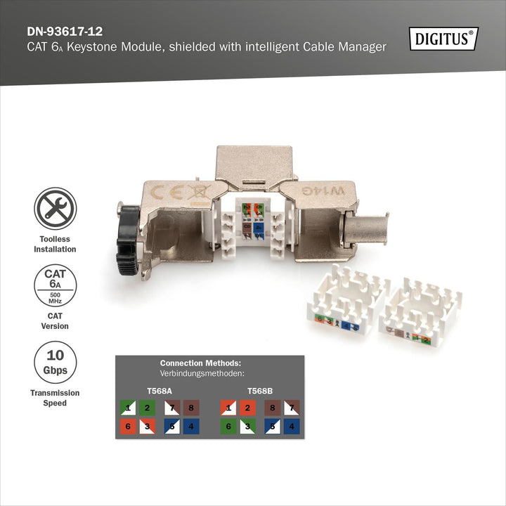 DIGITUS Keystone-Modul Cat-6A Geschirmt - 12 Stück - RJ45-Buchse - 500 MHz 10GBase-T - AWG 26-22 - D