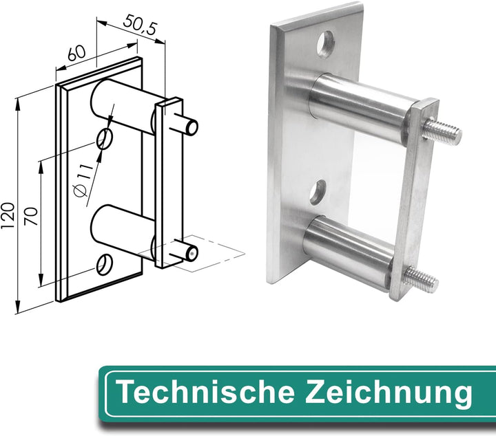 PRIOstahl Pfostenträger Pfostenhalter Wandanker Wandflansch Handlauf Bodenanker x 1 Halter Rechteck