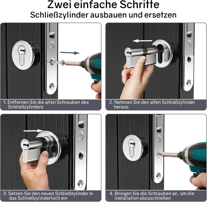 MANICAF 4 Stück Schliesszylinder, Profilzylinder 30/30, Zylinderschloss, Profil-Doppelzylinder mit 1