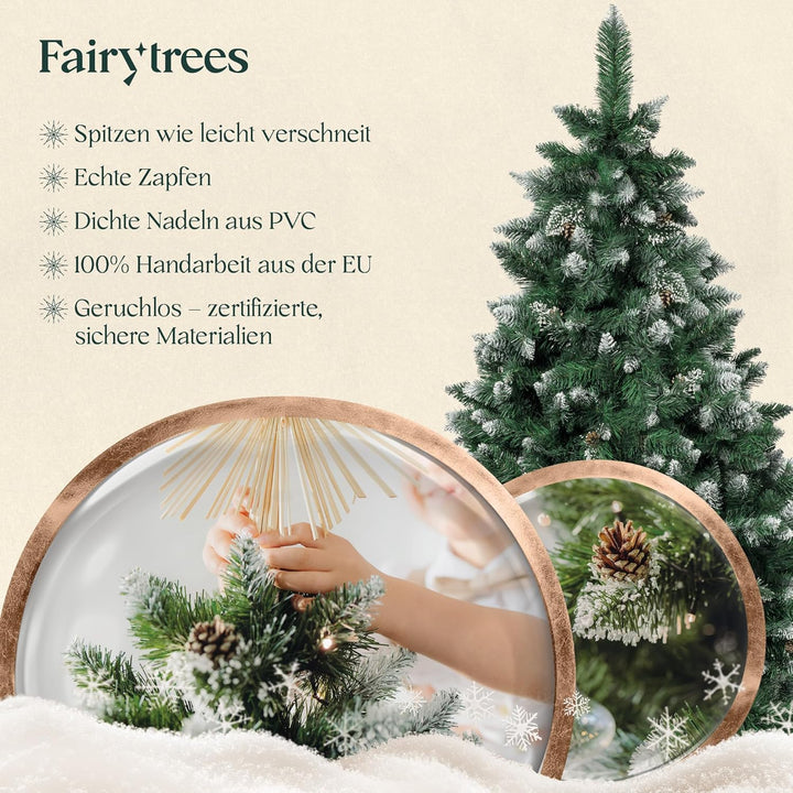 FairyTrees Weihnachtsbaum künstlich 150cm Kiefer mit Christbaum Holzständer | Tannenbaum künstlich m