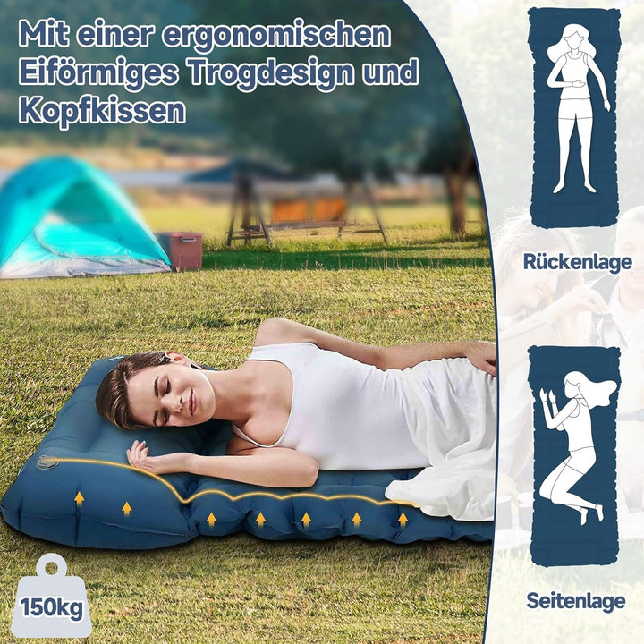 HAUSPROFI Isomatte Camping, Ultraleicht Camping Luftmatratze mit Fusspumpe & Kissen, Aufblasbare Mat
