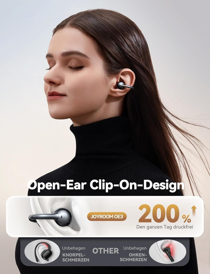 JOYROOM OE3 Open Ear Kopfhörer, ClipOn-Design für Ganztägigen, Bluetooth 5.4, Immersiver Sound, ENC
