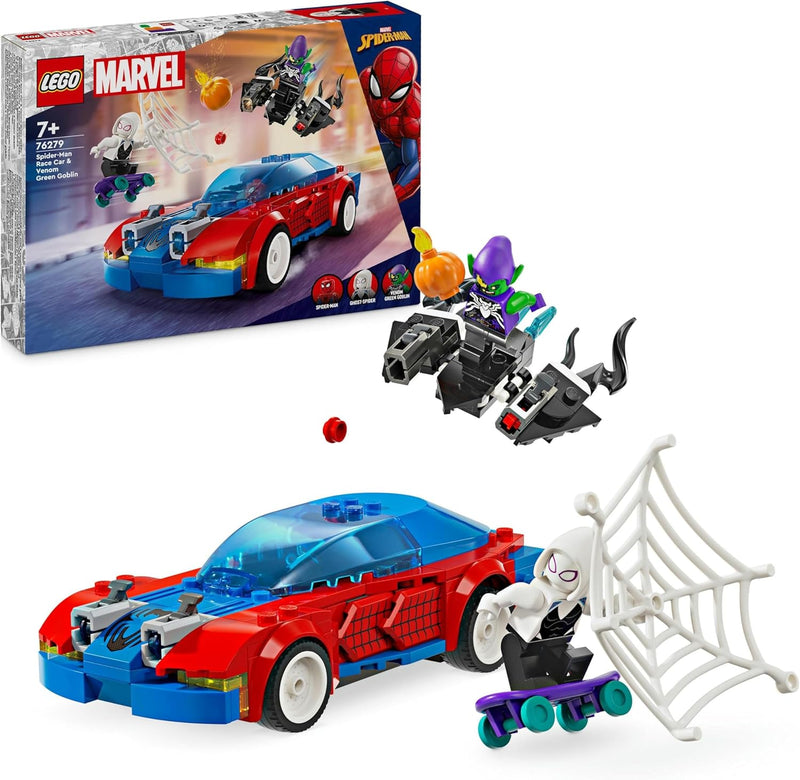 Lego Marvel Spider-Mans Rennauto & Venom Green Goblin, Spidey-Spielzeug für Rollenspiele mit Superhe