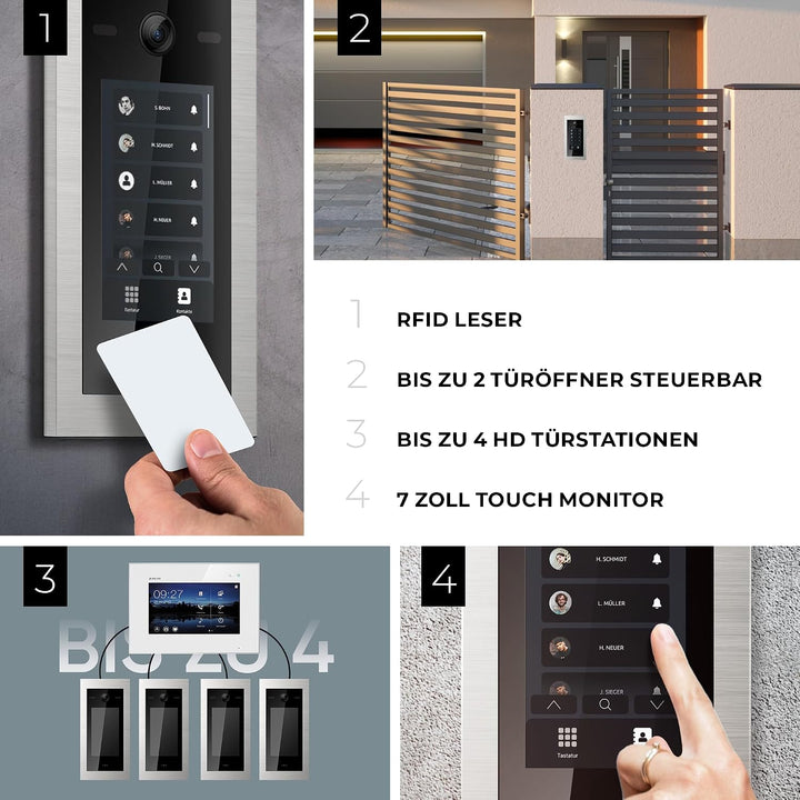 Balter EVO-HD Video Türsprechanlage mit Touchscreen Türstation, Video Türklingel, Smartphone App, 4