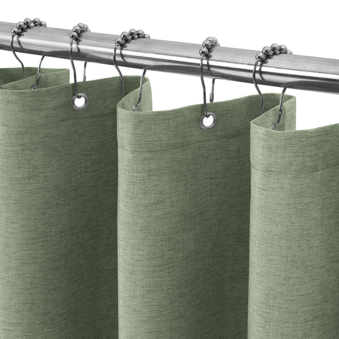 VANZAVANZU Duschvorhang Leinen mit Metall Duschvorhangringe Stoff Textil Badewannenvorhang Anti Schi