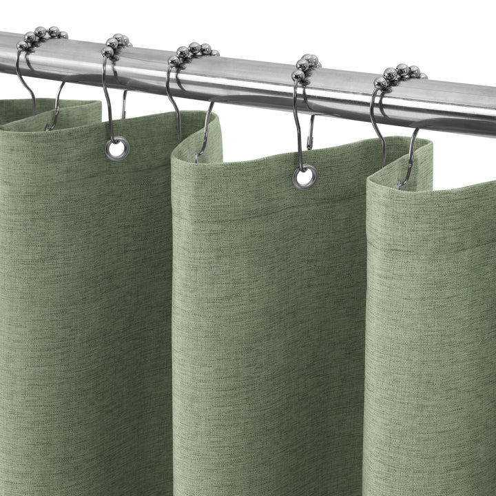 VANZAVANZU Duschvorhang Leinen mit Metall Duschvorhangringe Stoff Textil Badewannenvorhang Anti Schi