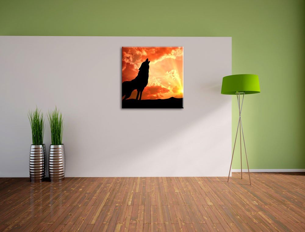 Pixxprint Wolf Heulen als Leinwandbild/Grösse: 70x70 cm/Wandbild/Kunstdruck/fertig bespannt, 70x70
