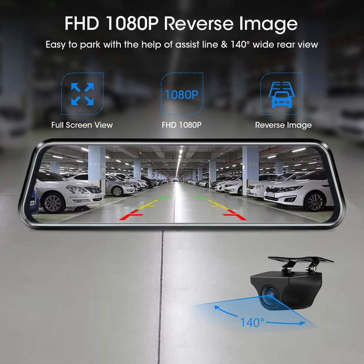 Jansite Spiegel Dashcam 10'' Touch Screen Full HD 1080P, Autokamera Rückfahrkamera mit 10 Meter Kabe