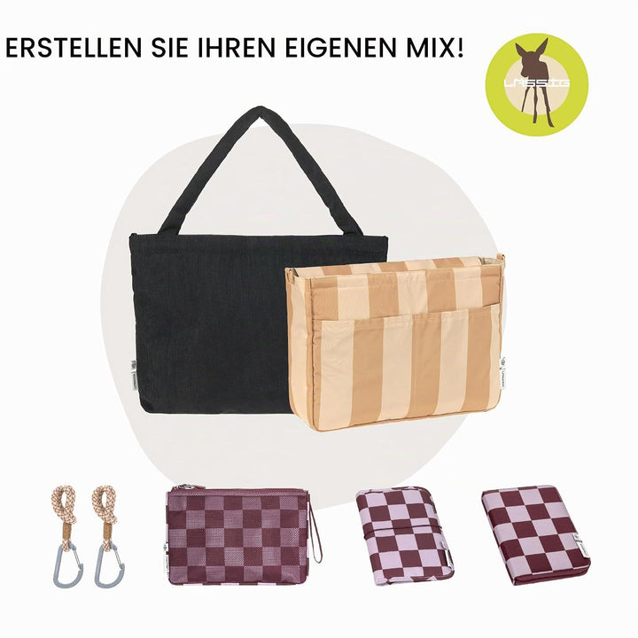 LÄSSIG Baby Wickeltasche Shopper mit Kinderwagenbefestigung/MIX Shopper Cord black Schwarz Cord, Sch