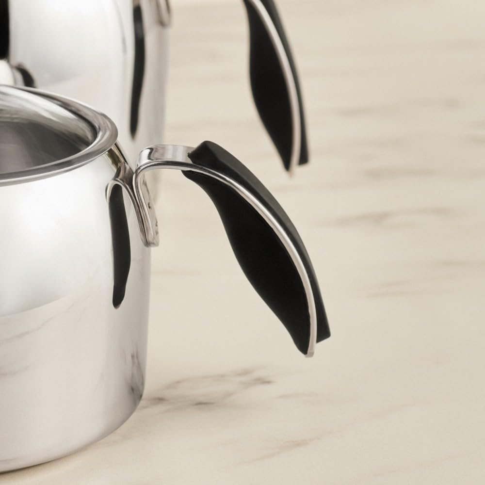 Karaca Stelly Teekannen-Set aus Edelstahl 304 (18/10), 2-teilig, 1 L + 2 L, Glasdeckel, induktionsge