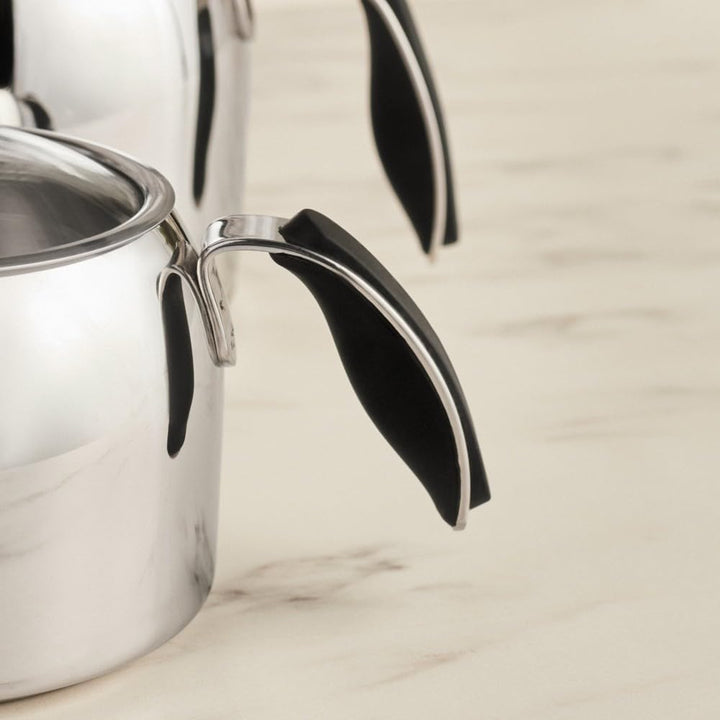 Karaca Stelly Teekannen-Set aus Edelstahl 304 (18/10), 2-teilig, 1 L + 2 L, Glasdeckel, induktionsge